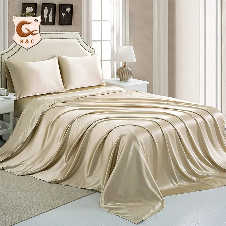 Factory Promotion Soft Silky Sheets Set Fitted Sheet Summer Satin Bedding Set